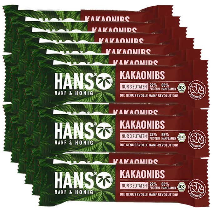 HANS BIO Hanf Riegel Kakaonibs, 18er Pack