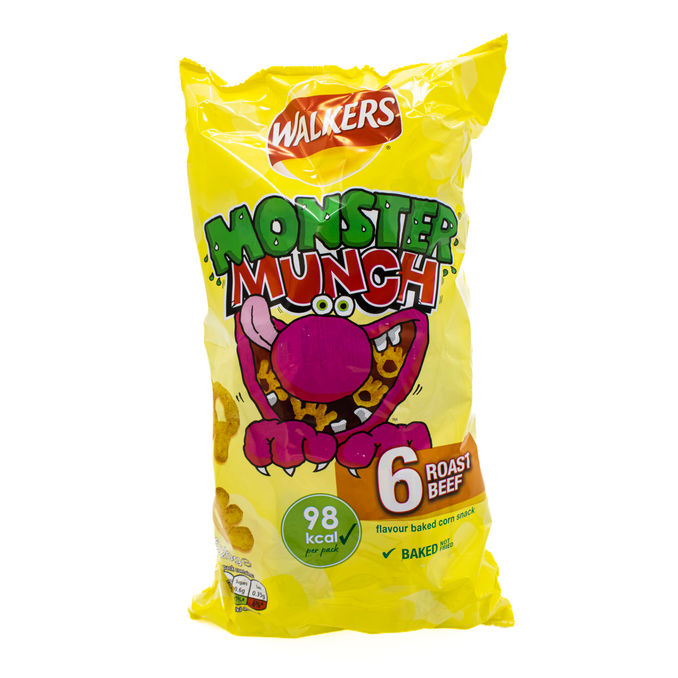 Walkers Monster Munch Roast Beef Multipack Crisps Snacks 6 x 20g, 6pcs