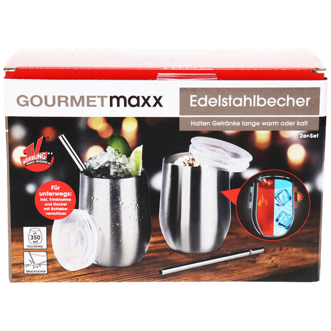 GOURMETmaxx Getränkebecher inkl. Trinkhalm, 2er-Set