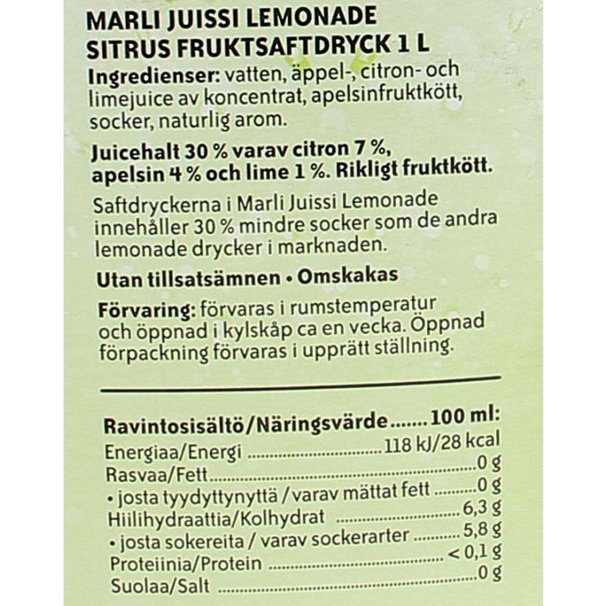 Näringsinnehåll Lemonad Citrusmix