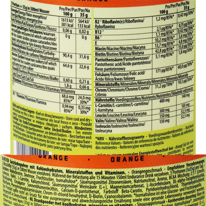 Zutaten & Nährwerte: Getränkepulver Endurance Orange