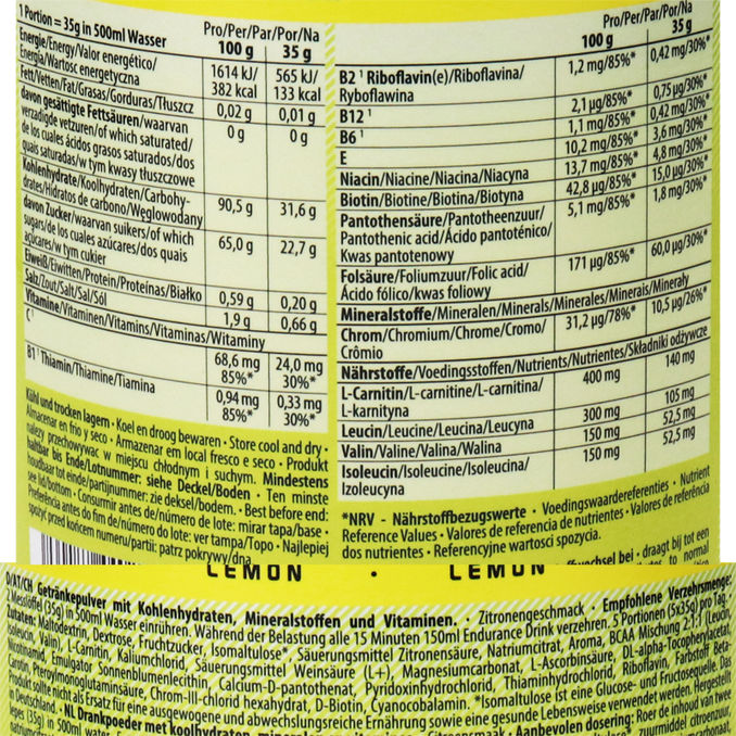 Zutaten & Nährwerte: Getränkepulver Endurance Lemon