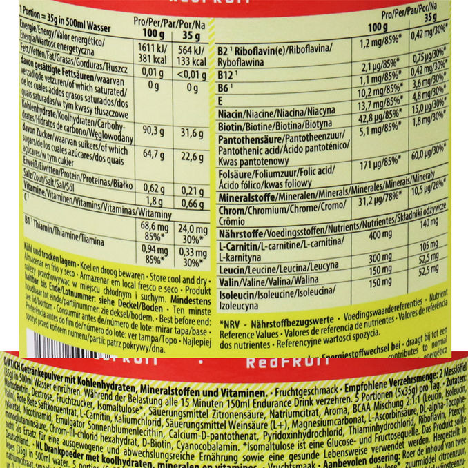 Zutaten & Nährwerte: Getränkepulver Endurance Red Fruit