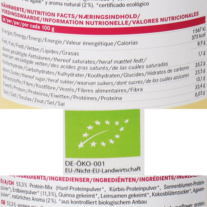 Zutaten & Nährwerte: BIO Vegan Protein Drink Vanille-Erdbeere