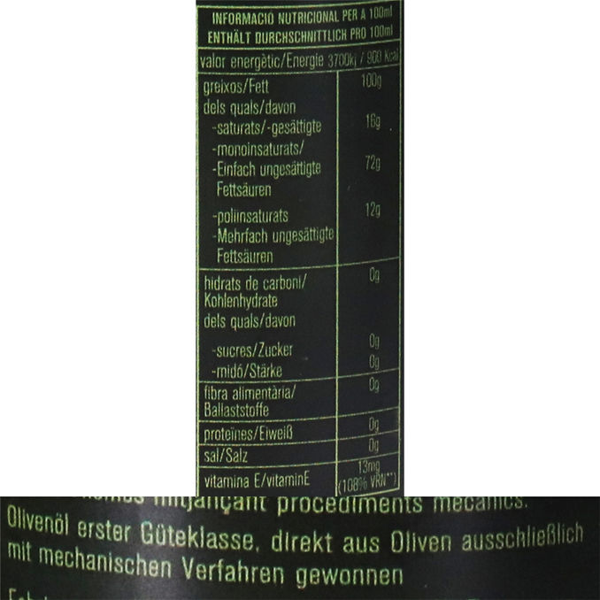 Zutaten & Nährwerte: Natives Olivenöl