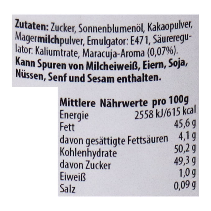 Zutaten & Nährwerte: Crème de la Crème Vollmilch-Maracuja