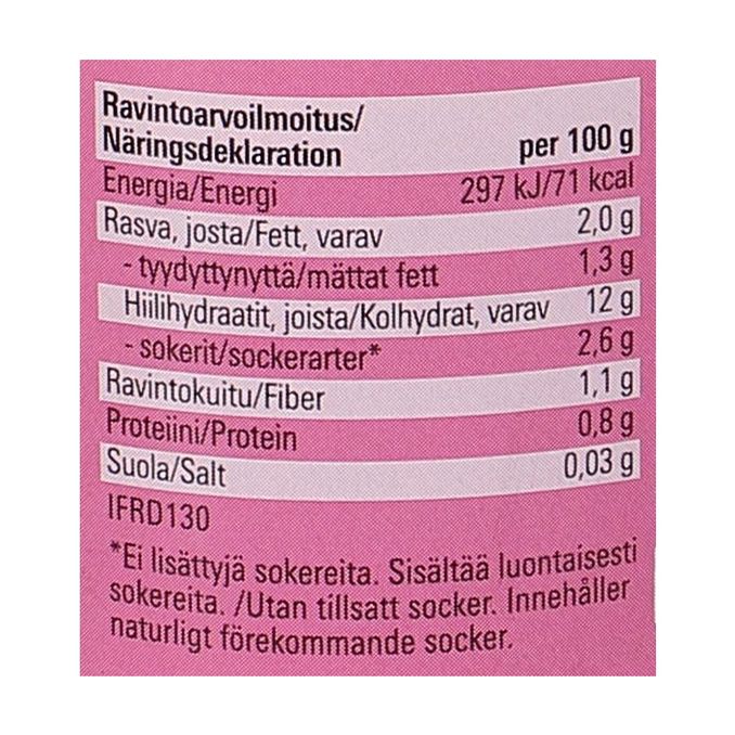 Näringsinnehåll Puré Äpple & Hallon 6-pack