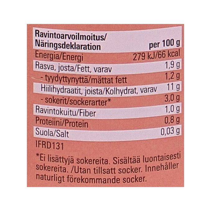 Tuotteen ravintosisältö: Namiriisi Mansikka & Omena 12-pack