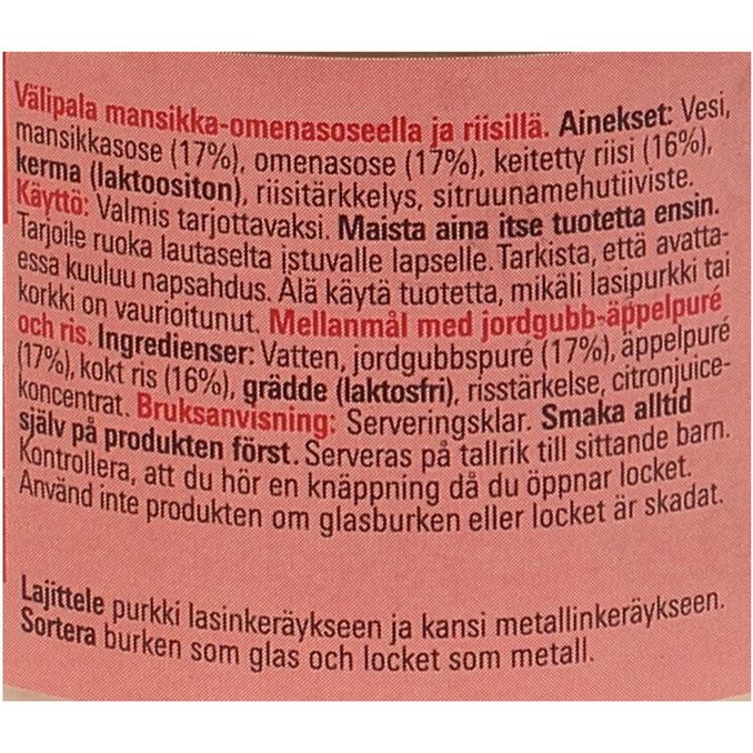 Tuotteen ravintosisältö: Namiriisi Mansikka & Omena 12-pack 