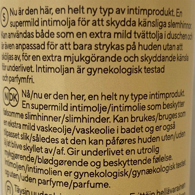 Tuotteen ravintosisältö: Intiimiöljy