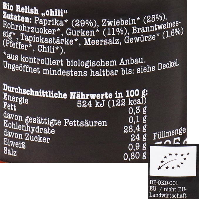 Zutaten & Nährwerte: BIO Würzsauce Gurke-Chili