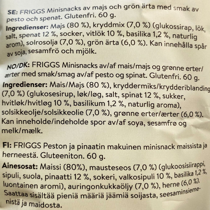 Friggs Maissi-hernesnack Pesto 