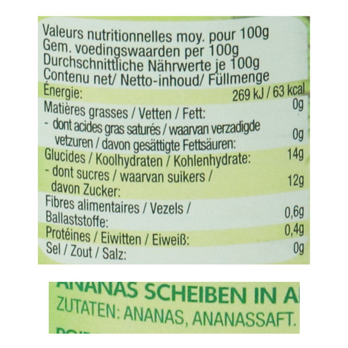 Zutaten & Nährwerte: Ananas Scheiben (klein)