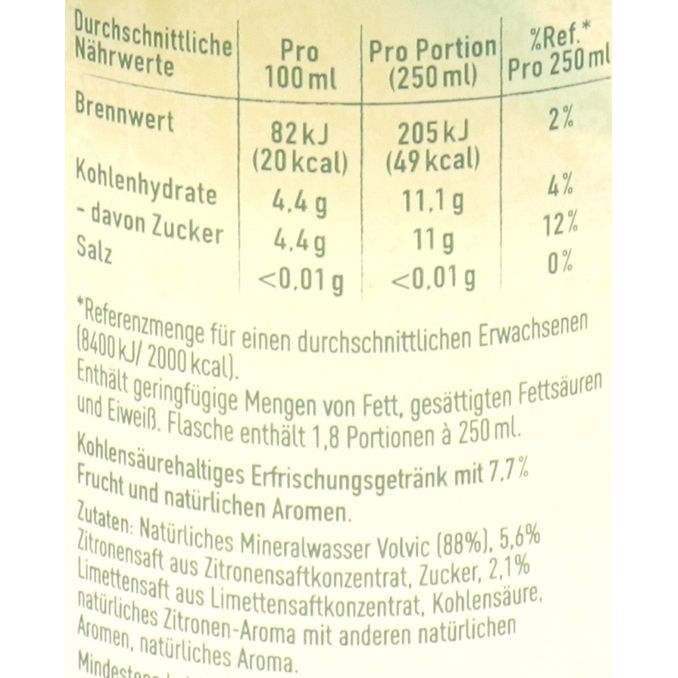 Zutaten & Nährwerte: Limotion Zitrone, 6er Pack (EINWEG) zzgl. Pfand