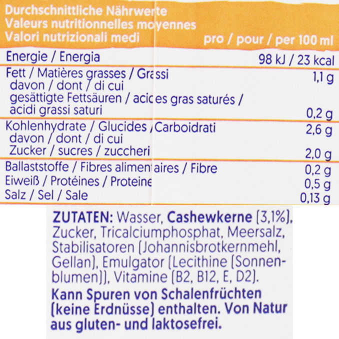 Zutaten & Nährwerte: Cashew Original, 8er Pack