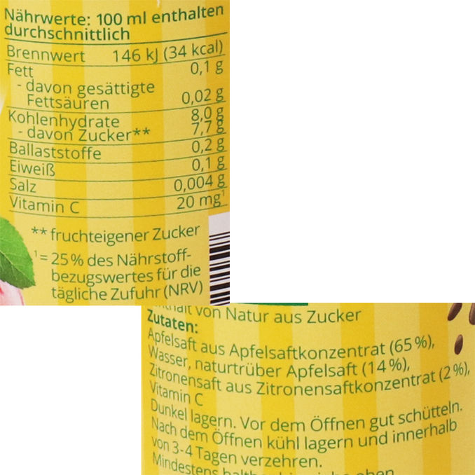 Zutaten & Nährwerte: Fruchtmix Apfel-Zitrone, 6er Pack (EINWEG) zzgl. Pfand