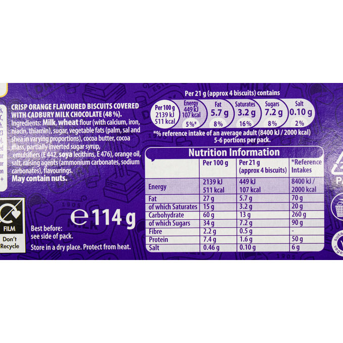 Cadbury Dairy Milk Orange Fingers Chocolate Biscuits 114g, 114g from