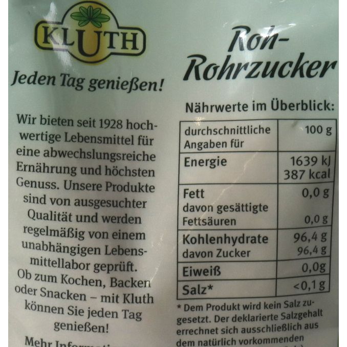 Zutaten & Nährwerte: Rohrzucker