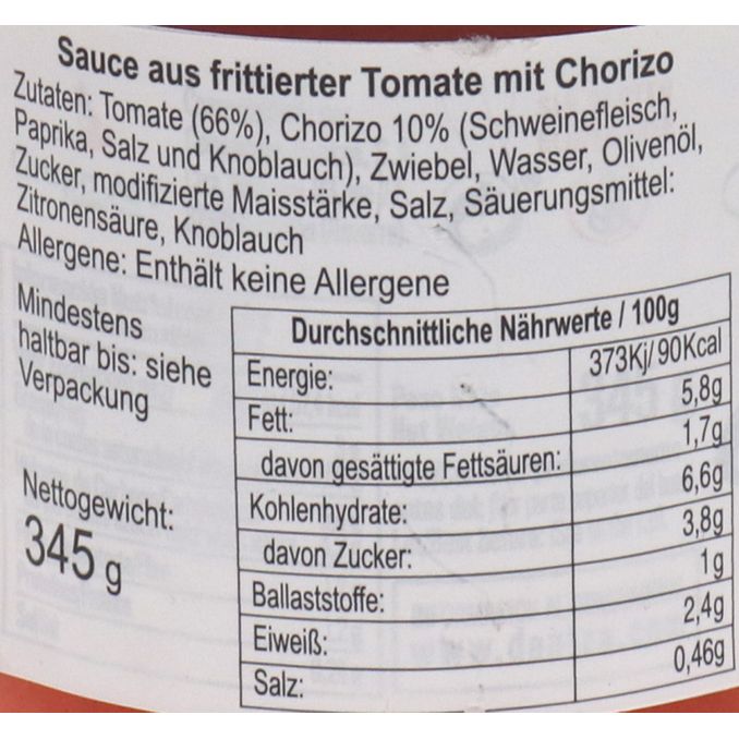 Zutaten & Nährwerte: Tomaten Sauce mit Chorizo