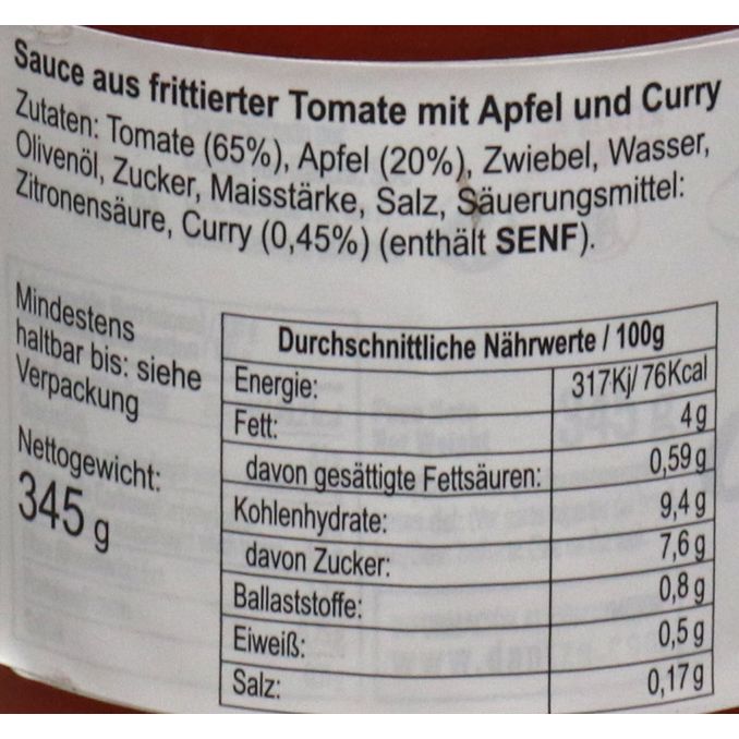 Zutaten & Nährwerte: Tomaten Sauce mit Apfel und Curry