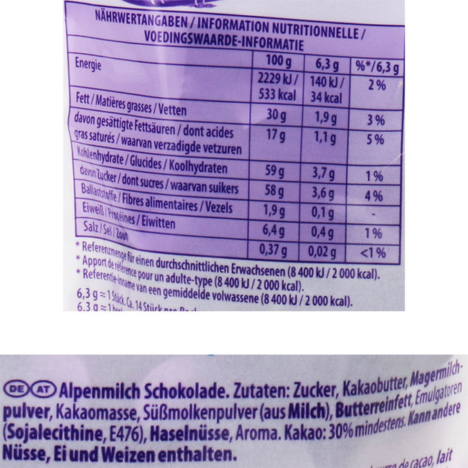 Zutaten & Nährwerte: Bonbons Alpenmilch