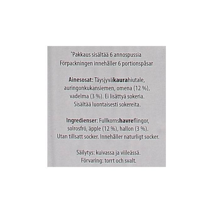 Tuotteen ravintosisältö: Tuorepuuro Mix Omena-Vadelma