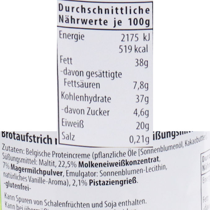 Zutaten & Nährwerte: Aufstrich Pistazie