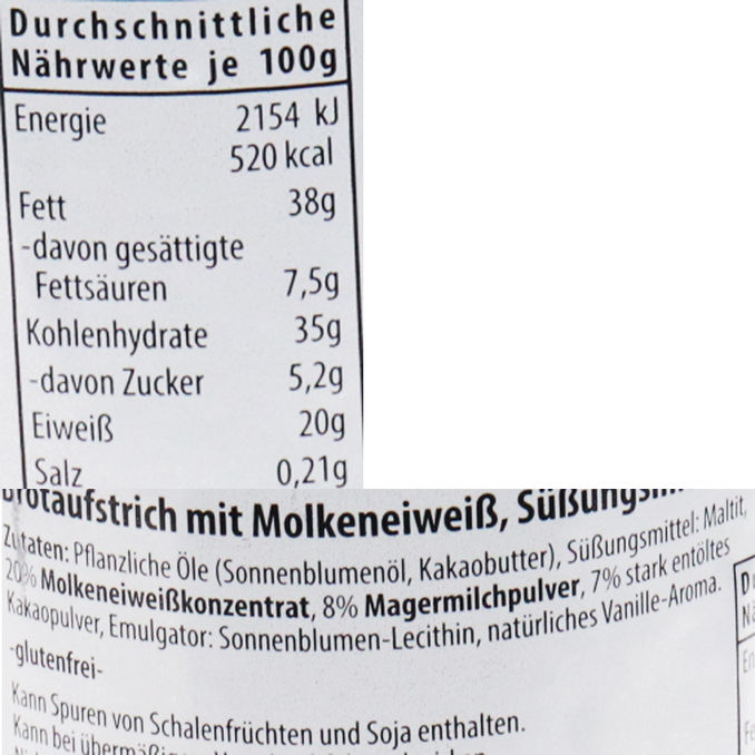 Zutaten & Nährwerte: Aufstrich Kakao