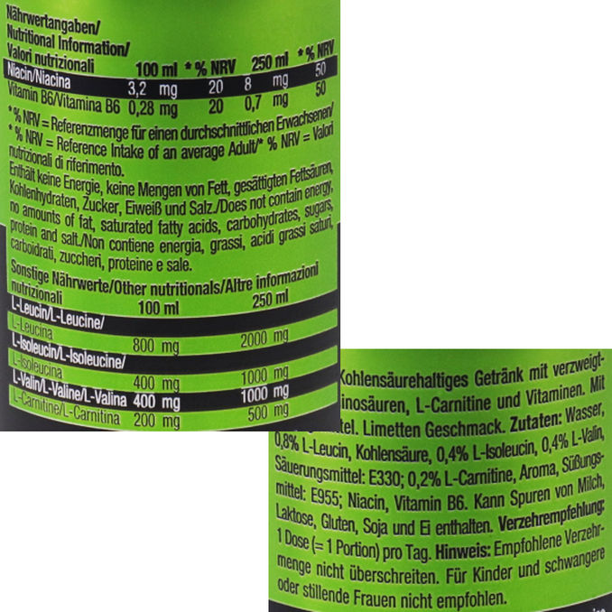 Zutaten & Nährwerte: BCAA Lemon-Lime, 24er Pack (EINWEG) zzgl. Pfand