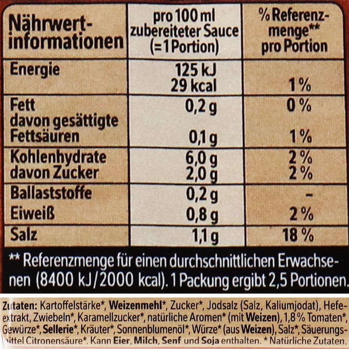 Zutaten & Nährwerte: Sauerbraten Sauce, 2er Pack