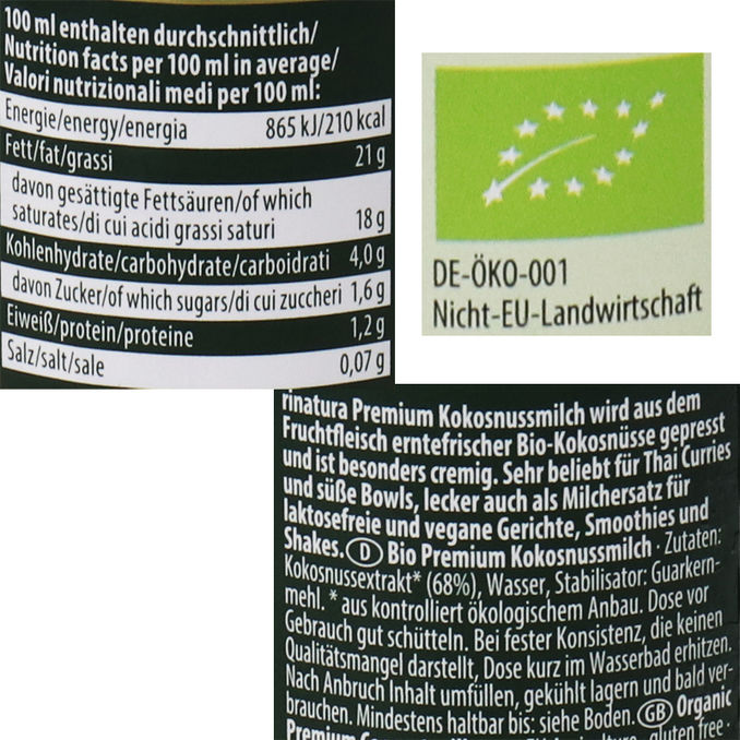 Zutaten & Nährwerte: BIO Premium Kokosnussmilch