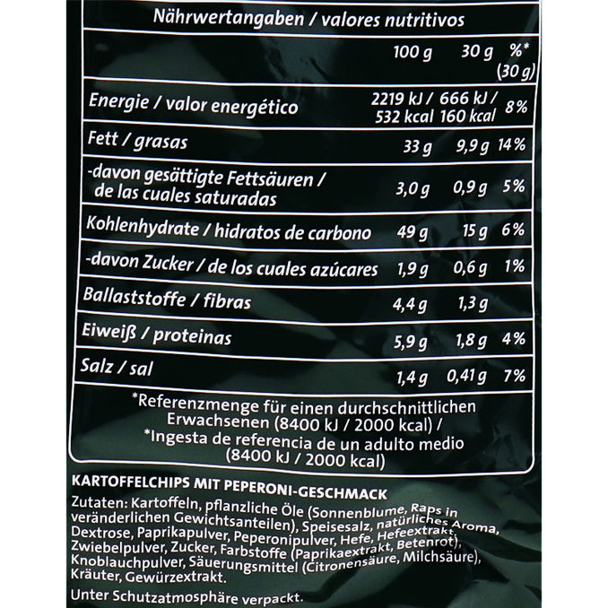 Zutaten & Nährwerte: Chipsfrisch Peperoni 