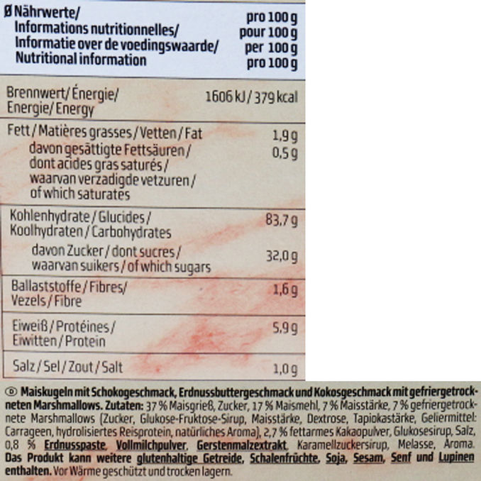 Zutaten & Nährwerte: Cornflakes Schoko-Erdnuss und Marshmallows