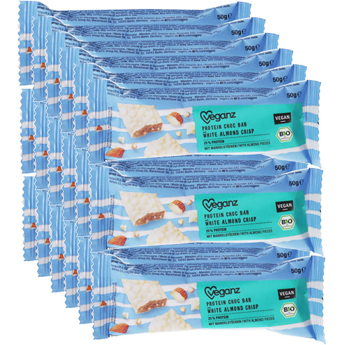 Veganz BIO Protein Choc Bar White Almond Crisp, 18er Pack