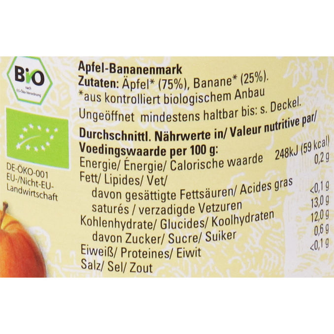 Zutaten & Nährwerte: BIO Apfel-Bananenmark