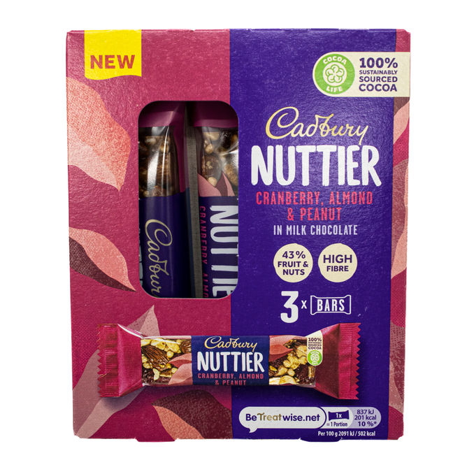 Cadbury Nuttier Almond, Cranberry & Peanut Bars 3 Pack, 3x40g from