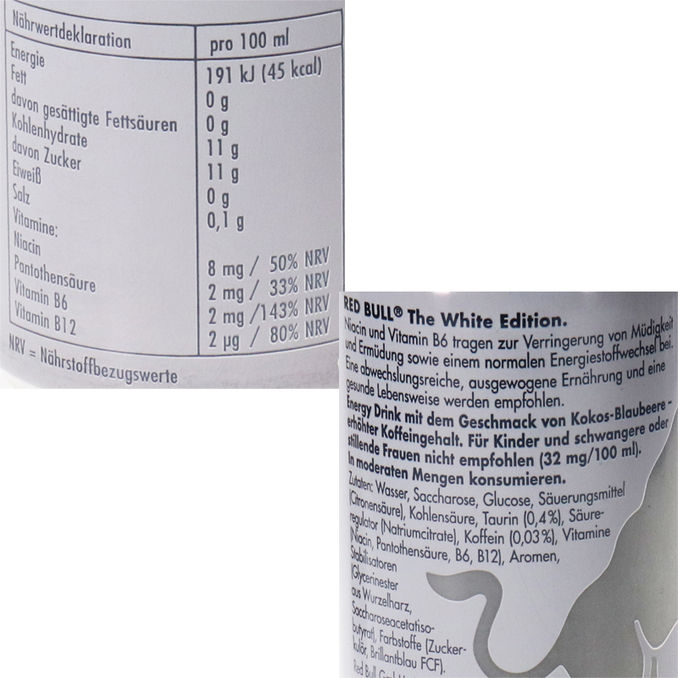Zutaten & Nährwerte: White Edition Kokos-Blaubeere, 4er Pack (EINWEG) zzgl. Pfand
