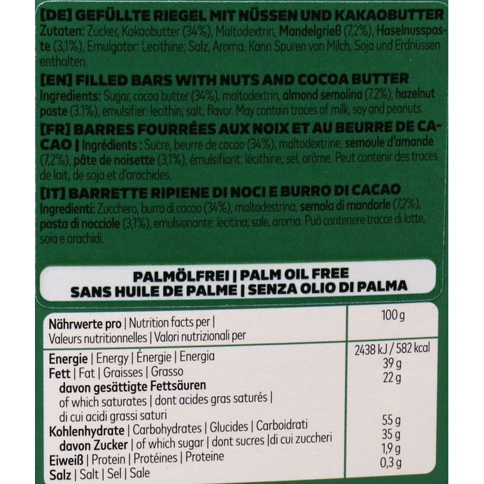 Zutaten & Nährwerte: Weiße Schokoriegel Schakabells