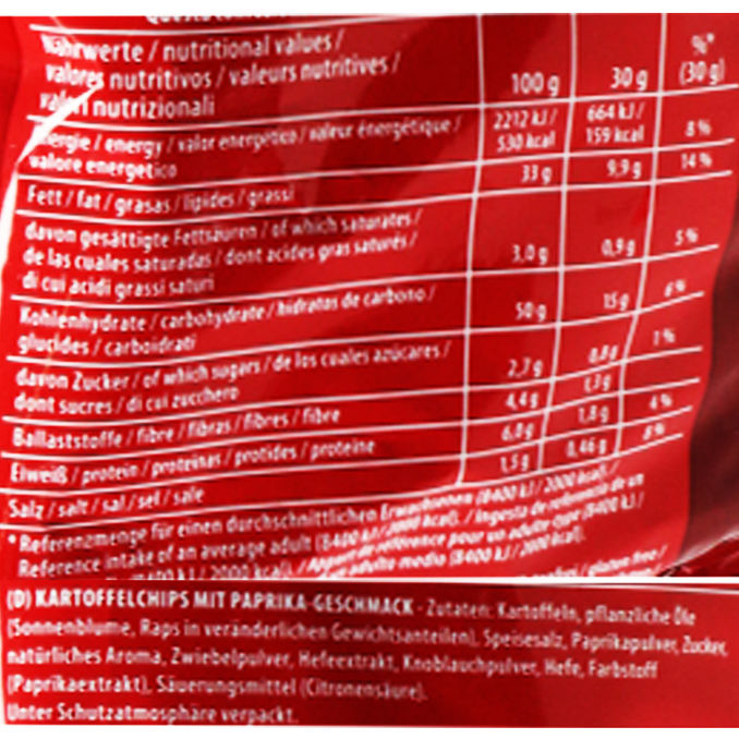 Zutaten & Nährwerte: Chips Paprika
