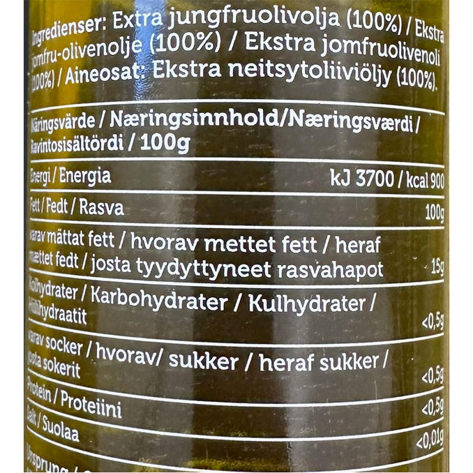 Næringsindhold Ekstra Jomfru Oliven Olie 