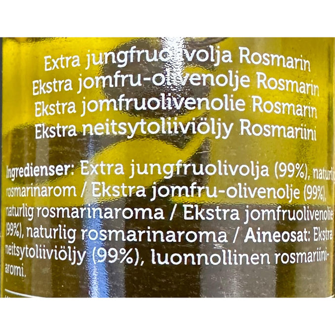 Tuotteen ravintosisältö: Ekstra Neitsytoliiviöljy Rosmariini