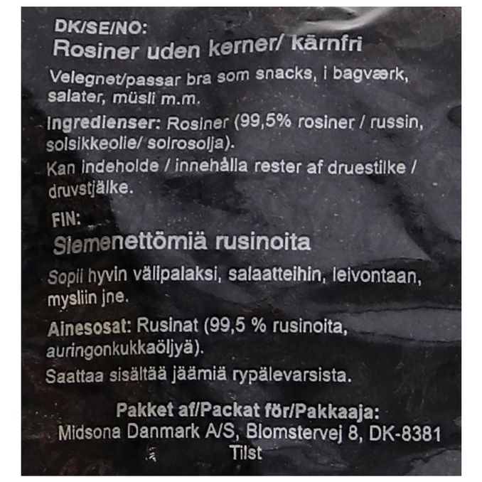 Tuotteen ravintosisältö: Rusinat