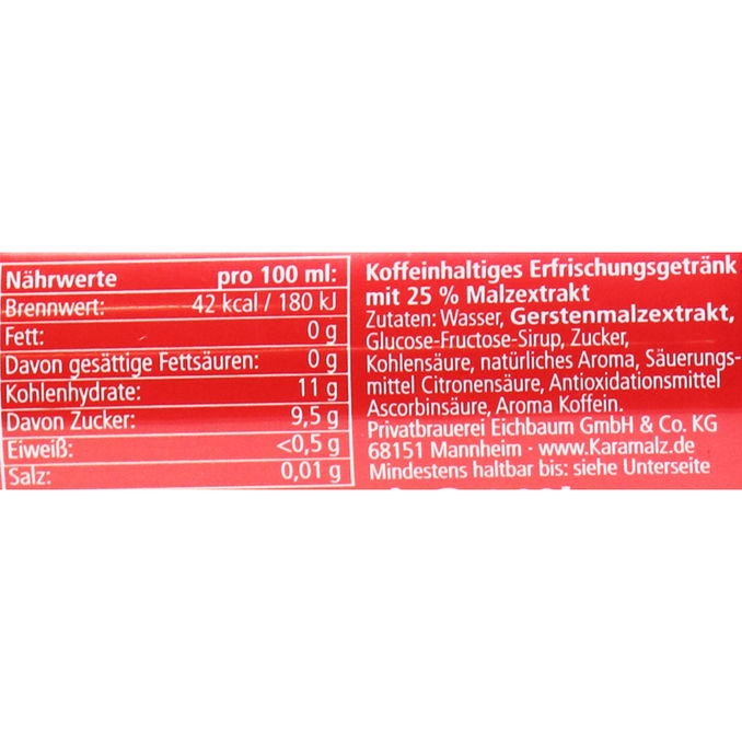 Zutaten & Nährwerte: Malzgetränk Cola alkoholfrei, 24er Pack (EINWEG) zzgl. Pfand