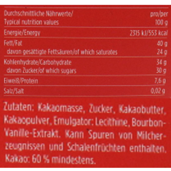 Zutaten & Nährwerte: Schokoladentafeln Edel Bitter