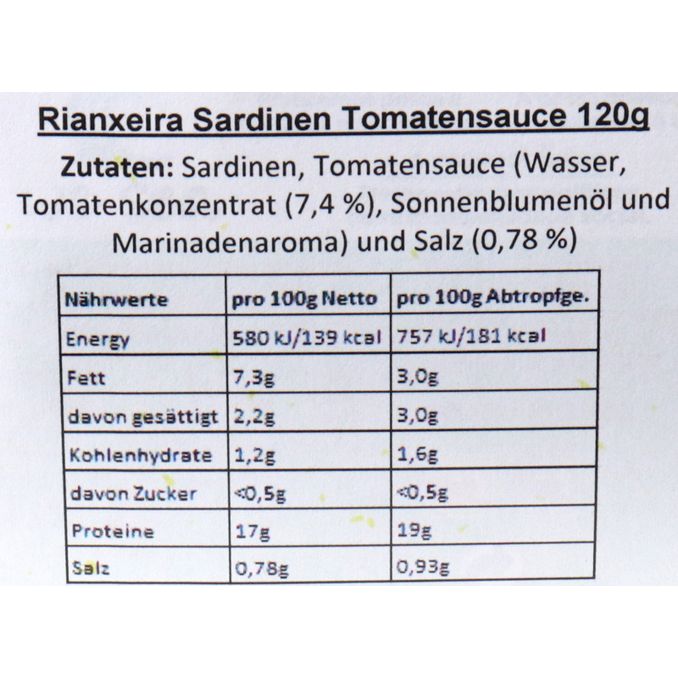 Zutaten & Nährwerte: Sardinen in Tomatensauce