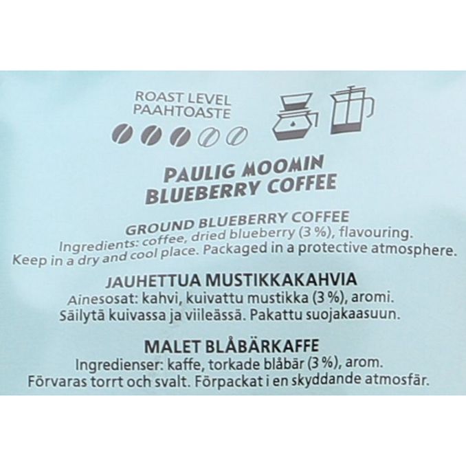 Tuotteen ravintosisältö: Jauhettu Kahvi Muumi Mustikka