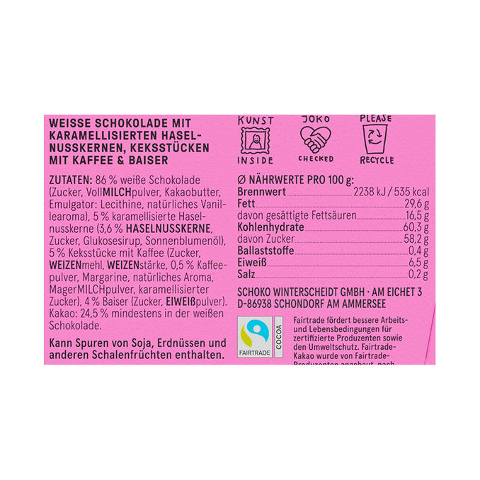 Zutaten & Nährwerte: Weiße Schokolade Baiser, Kaffee & karamellisierten Haselnüssen