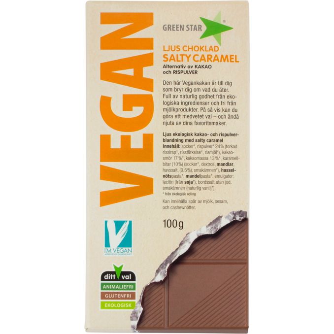 Green Star Vegan Vegansk Mjölkchoklad Salt Karamell 