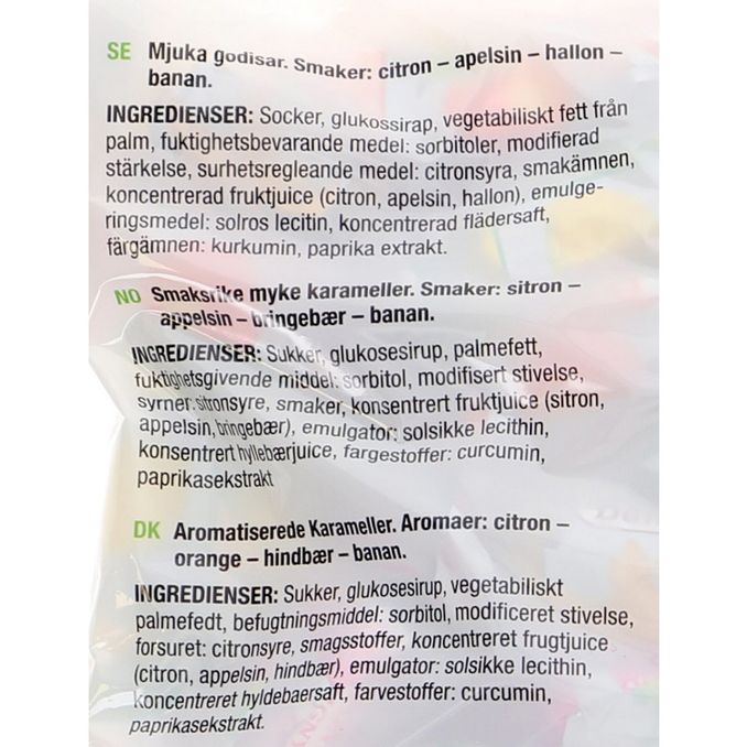 Tuotteen ravintosisältö: Hedelmätoffeemakeiset
