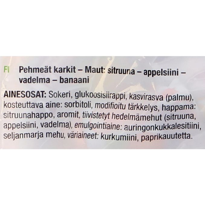 Tuotteen ravintosisältö: Hedelmätoffeemakeiset